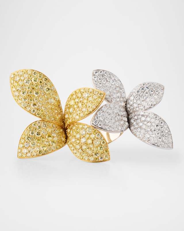 18K Yellow and White Gold Giardini Segreti Aura Ring with White and Yellow Diamonds