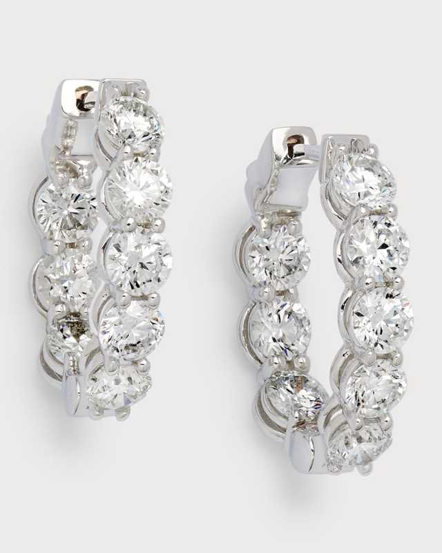 18K White Gold & Diamond Hoop Earrings, 5.12tcw, 0.75"L