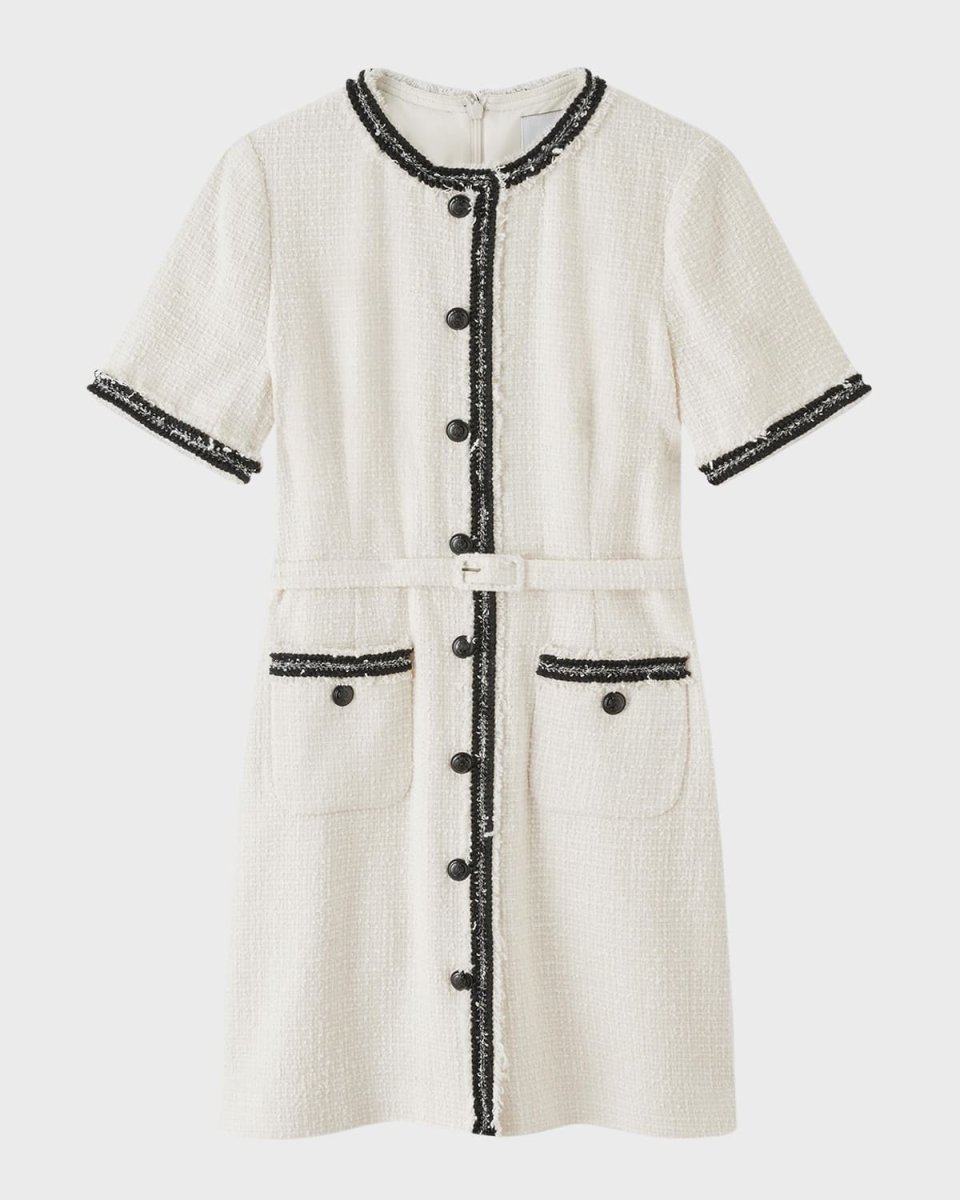 Charlie Belted Button-Down Tweed Midi Dress