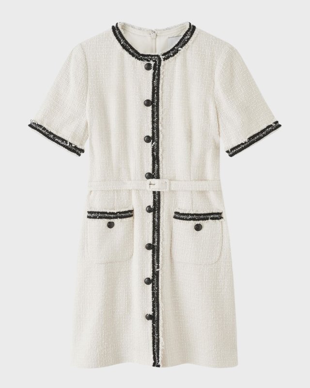 Charlie Belted Button-Down Tweed Midi Dress