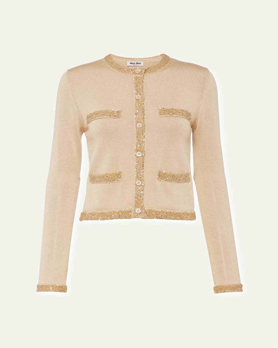 Sequined Silk Cropped Cardigan