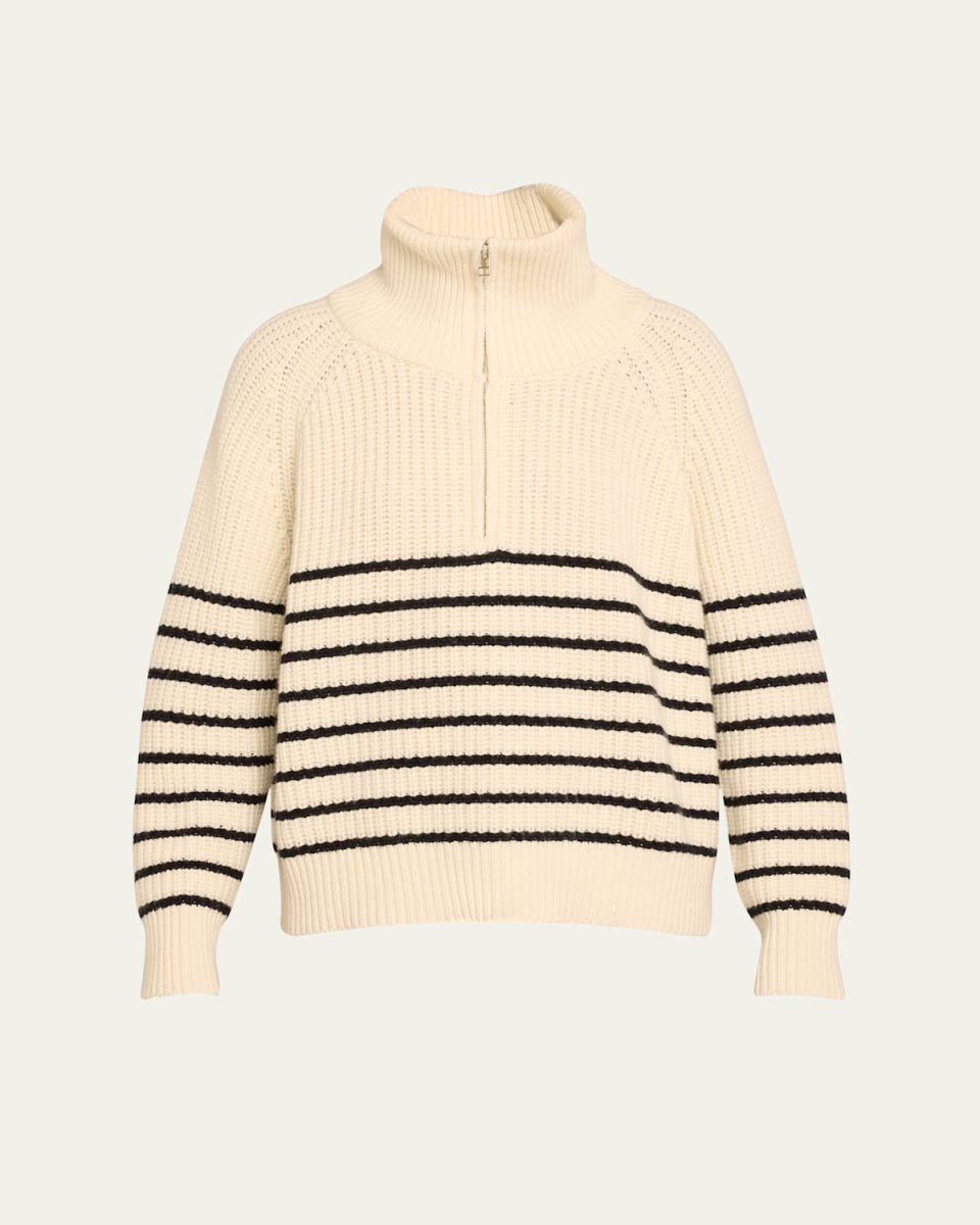 Amelina Stripe Half-Zip Cashmere Sweater