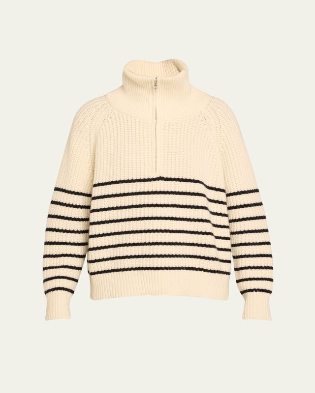 Amelina Stripe Half-Zip Cashmere Sweater