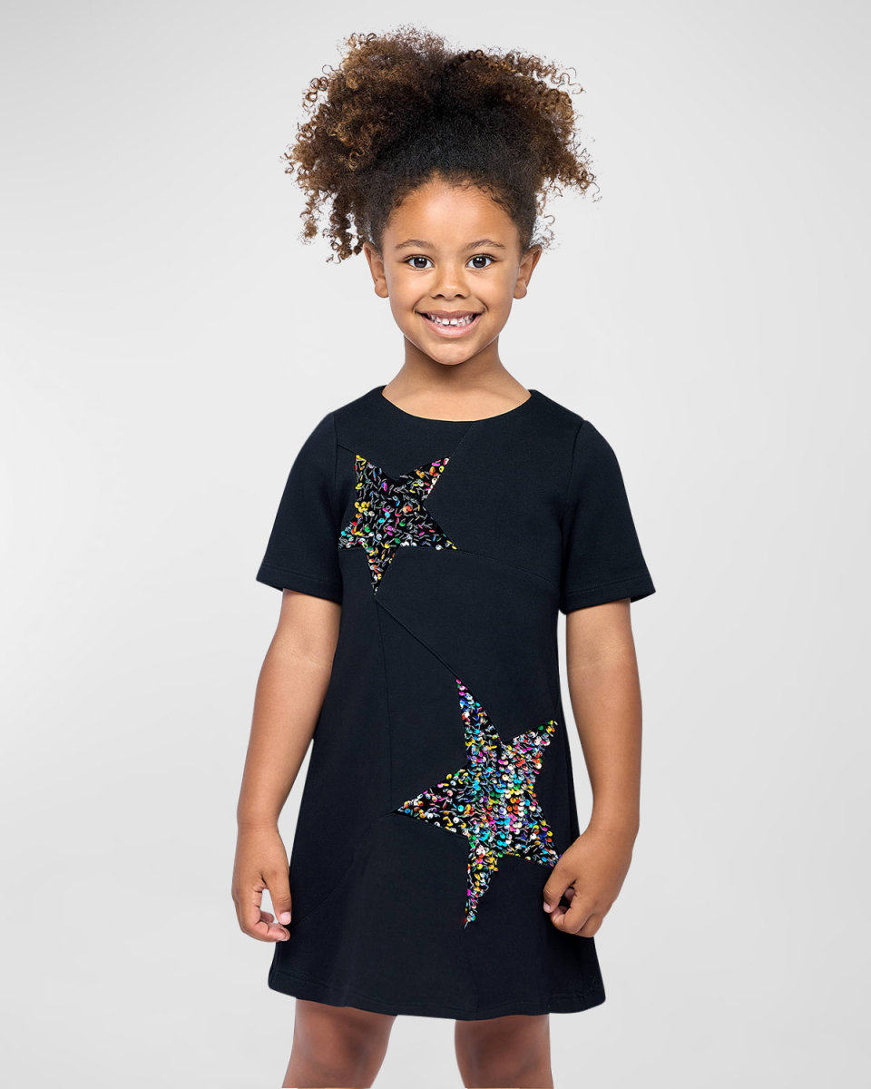 Girl's Embellished Star-Print Dress, Size 4-10