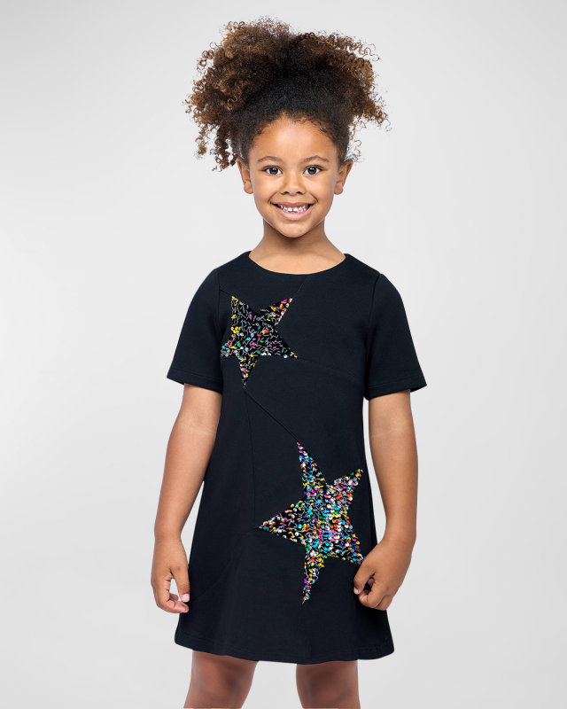 Girl's Embellished Star-Print Dress, Size 4-10