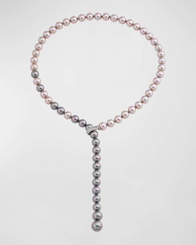 Diana Two-Tone Pearl Y-Necklace with Cubic Zirconia Clasp