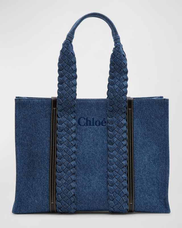Woody Large Tote Bag in Denim with Braided Handles