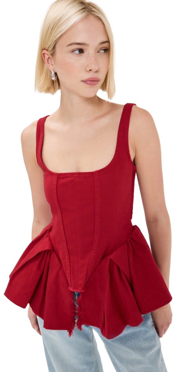 Marques'Almeida Corset with Pleated Hip Panels Red