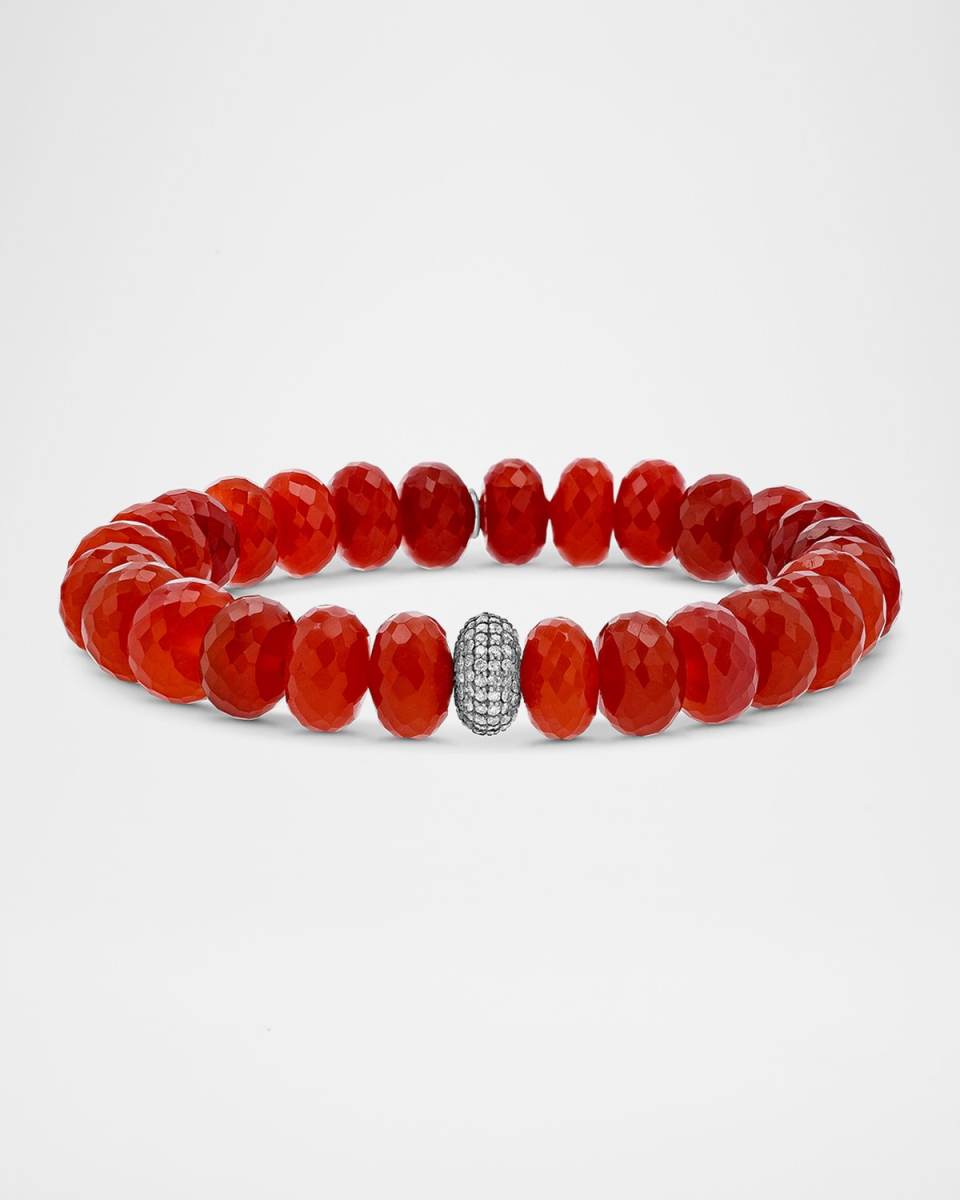 Dark Carnelian 10mm Bead Bracelet with Diamond Donut