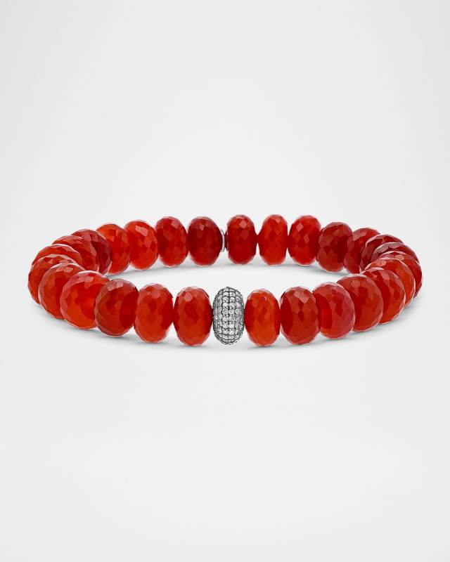 Dark Carnelian 10mm Bead Bracelet with Diamond Donut