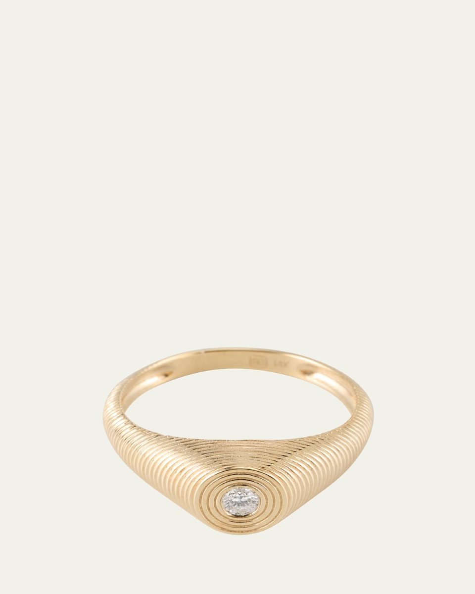 14k Fluted Diamond Signet Ring, Size