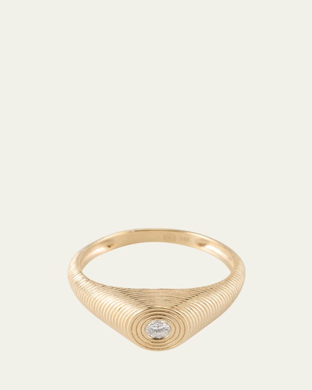 14k Fluted Diamond Signet Ring, Size