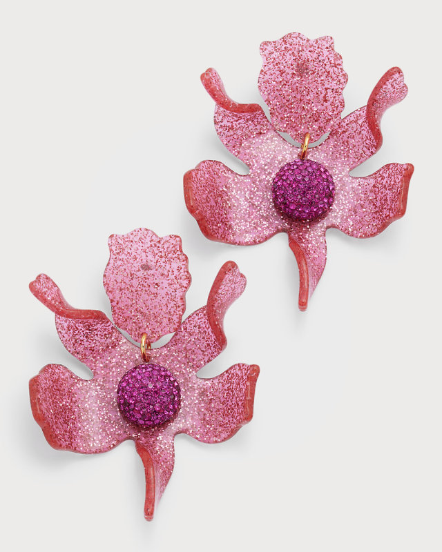 Crystal Lily Earrings, Cherry Red