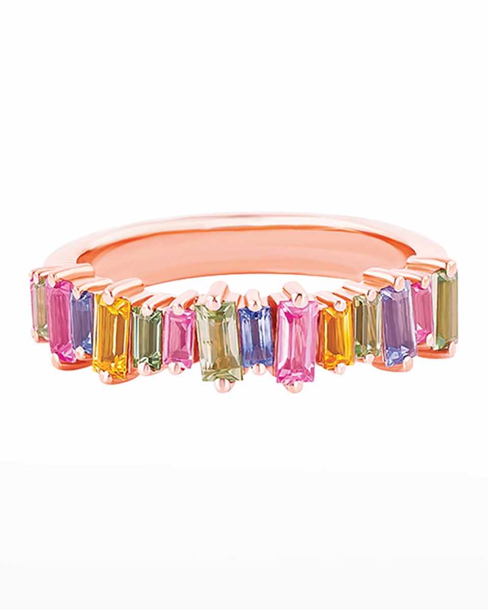 18k Pastel Sapphire Baguette Half-Band Ring, Size 4-8