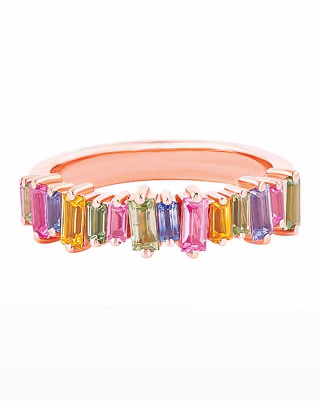 18k Pastel Sapphire Baguette Half-Band Ring, Size 4-8