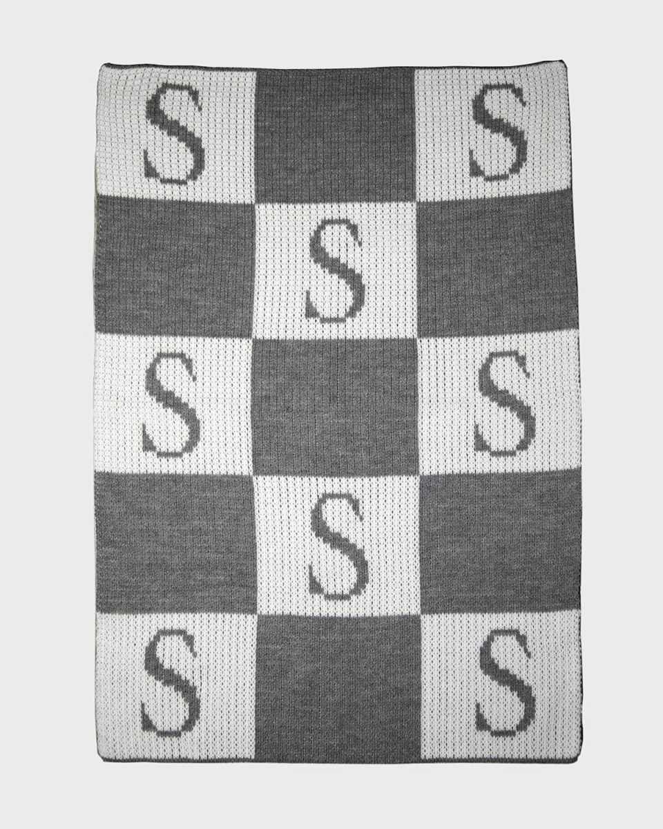 Personalized Check Colorblock Baby Blanket, Gray