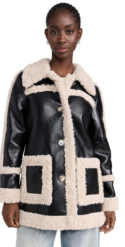 Avec Les Filles Faux Shearling Jacket Black/Cream
