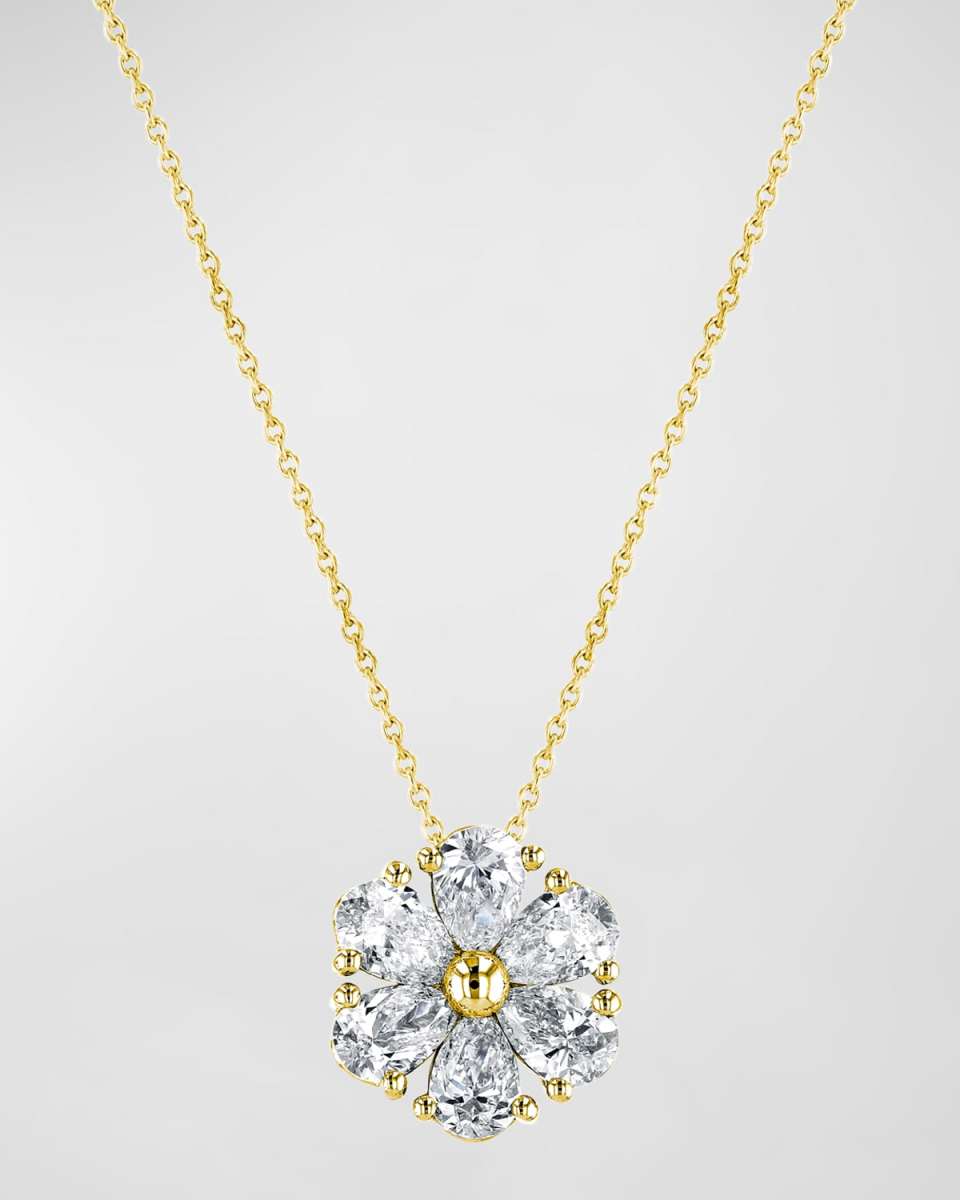 18K Gold Pear-Shaped Diamond Floral Pendant 16" Necklace, 3.00tcw