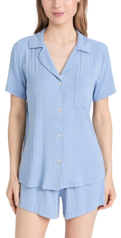 Eberjey Gisele Rib Relaxed Short Pj Set Wedgewood Blue