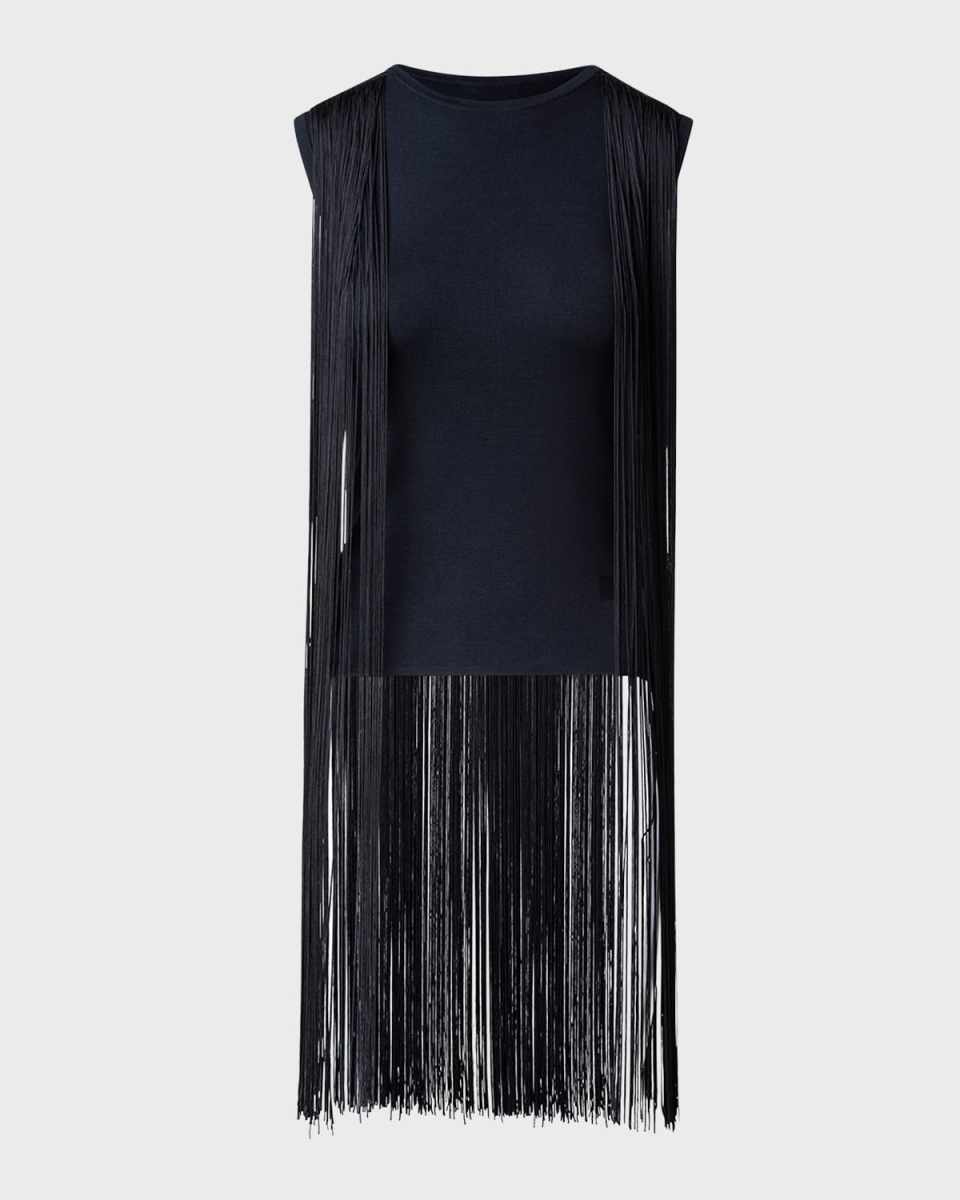 Long Fringe Silk-Lurex Knit Sweater
