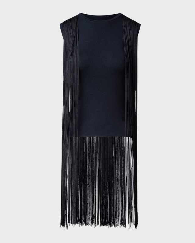 Long Fringe Silk-Lurex Knit Sweater