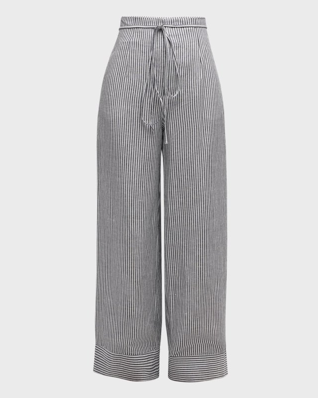 Air Linen Striped Paperbag Trousers