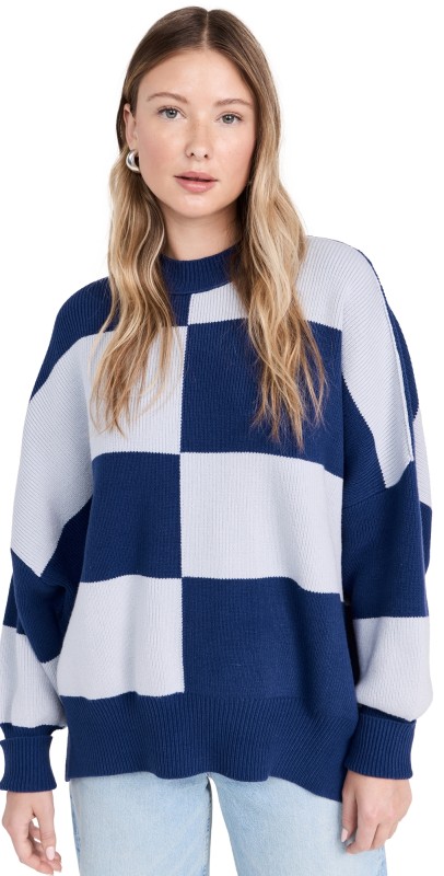Free People Checker Easy Street Tunic Pullover Blueprint Combo