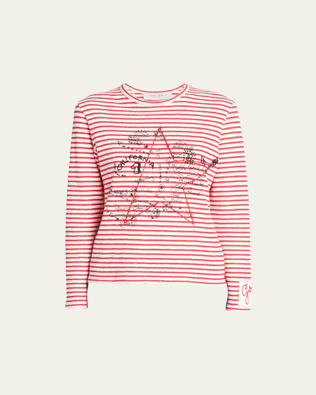 Striped Long-Sleeve T-Shirt w/ Embroidery