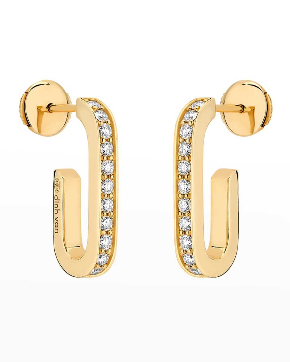 Yellow Gold Maillion Large Diamond Link Earrings