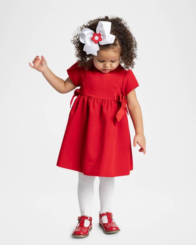 Girl's Velvet Dress W/ Silk Bows, Size 6M-