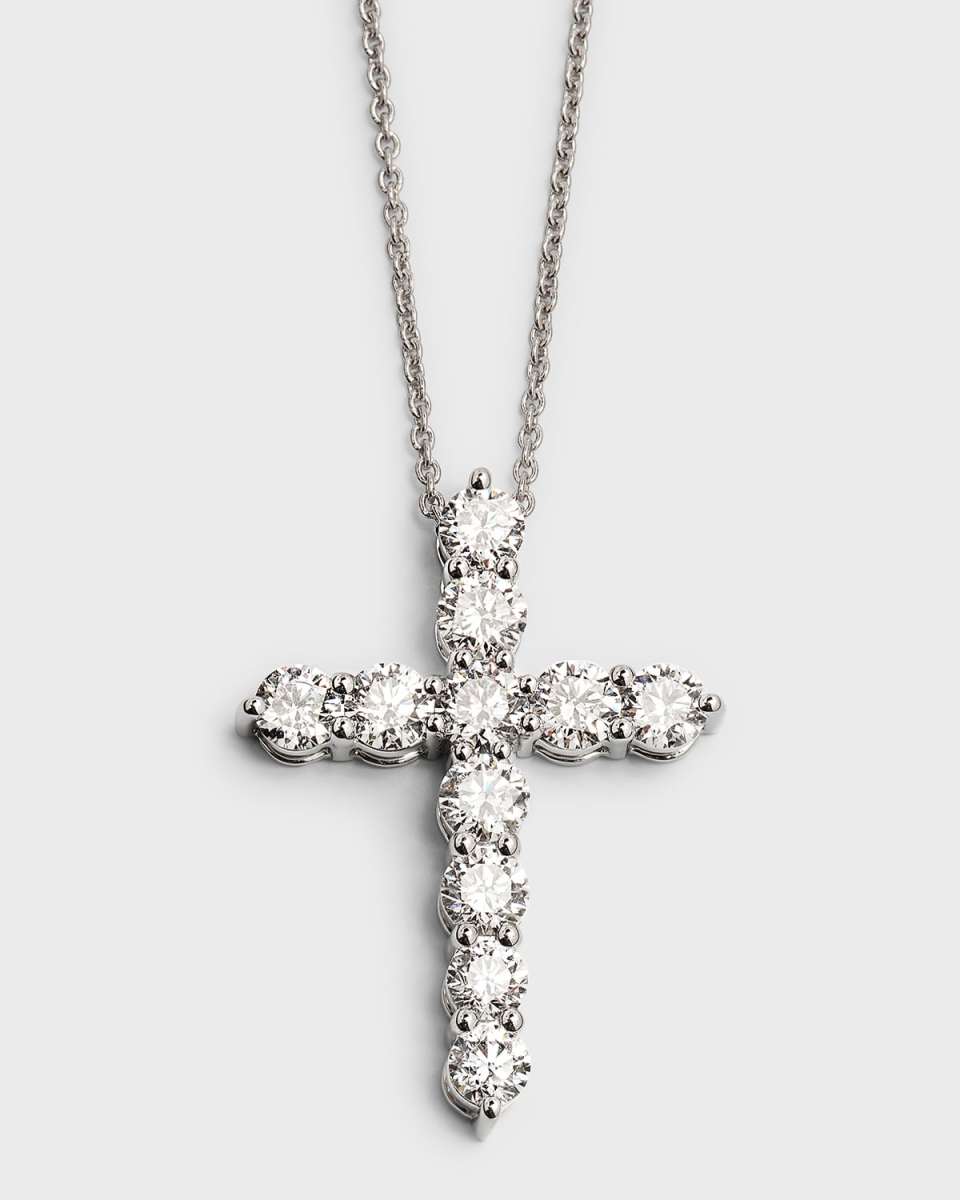 Lab Grown Diamond 18K White Gold Round Cross Pendant