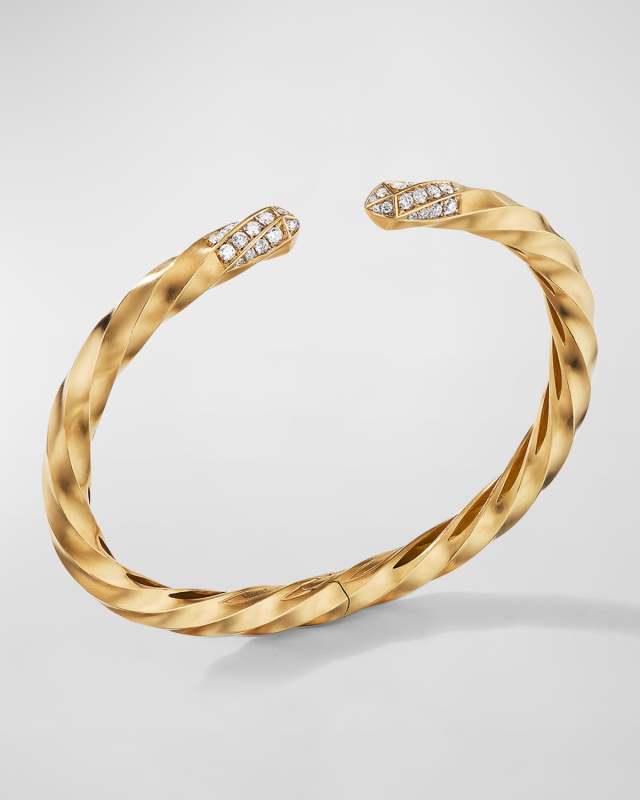 Cable Edge Open Bracelet in Recycled 18k Gold with Pave Diamonds