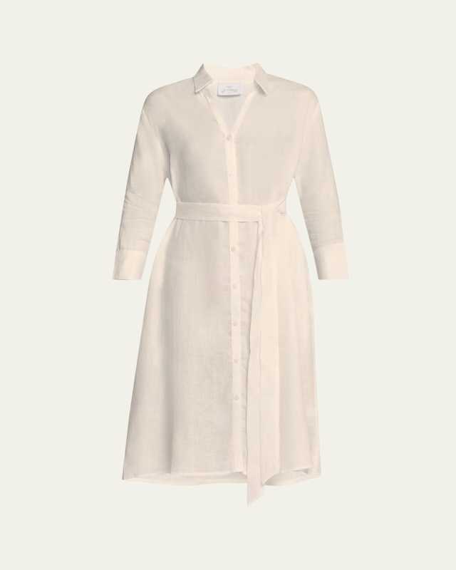 Tie-Waist Linen Midi Shirtdress