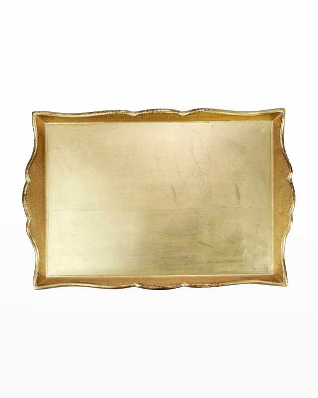 Florentine Wooden Accessories Gold Handled Medium Rectangular Tray