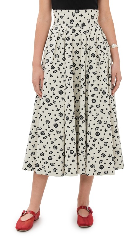 Rosie Assoulin Floral Gathered Skirt Cream