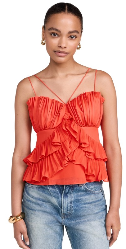 AMUR Sandie Pleated Shell Top Spicy Coral
