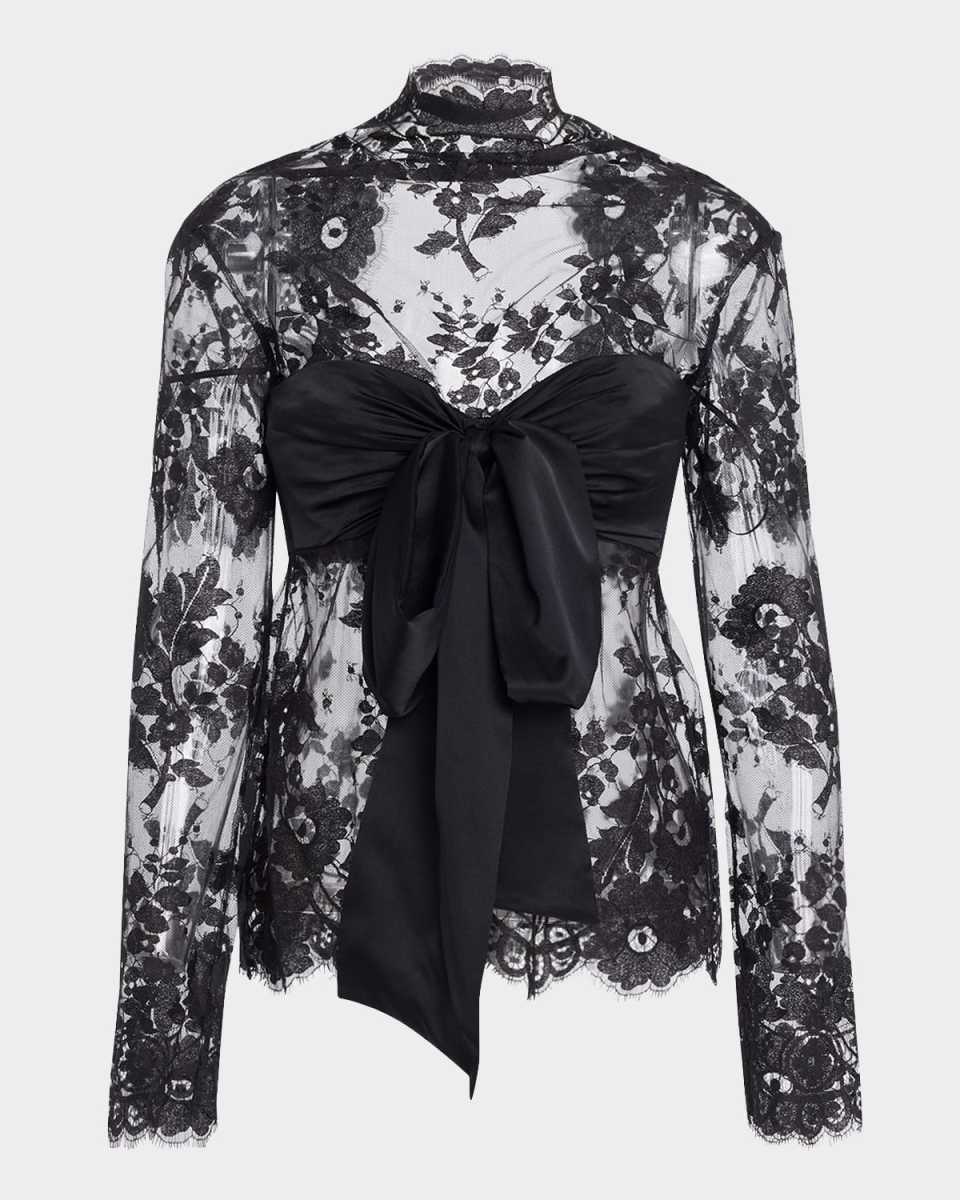 Illustration Lace Long-Sleeve Bow Bodice