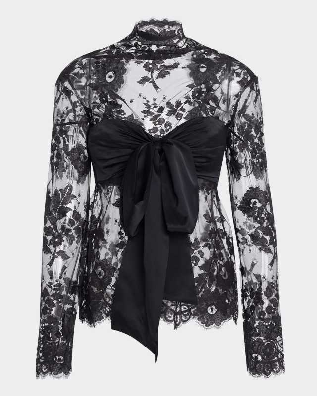 Illustration Lace Long-Sleeve Bow Bodice