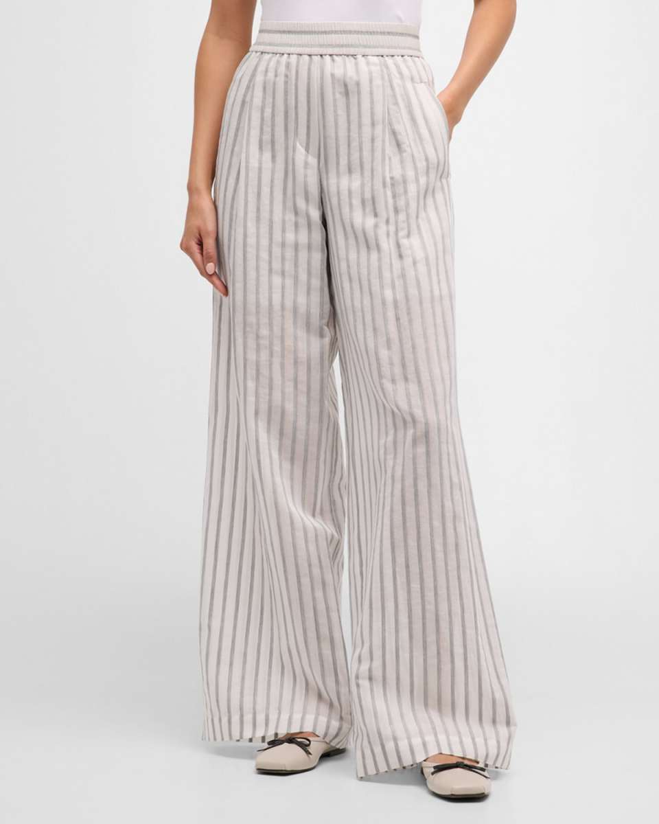 Tone On Tone Striped Wide-Leg Pants