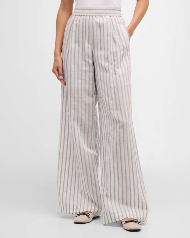 Tone On Tone Striped Wide-Leg Pants