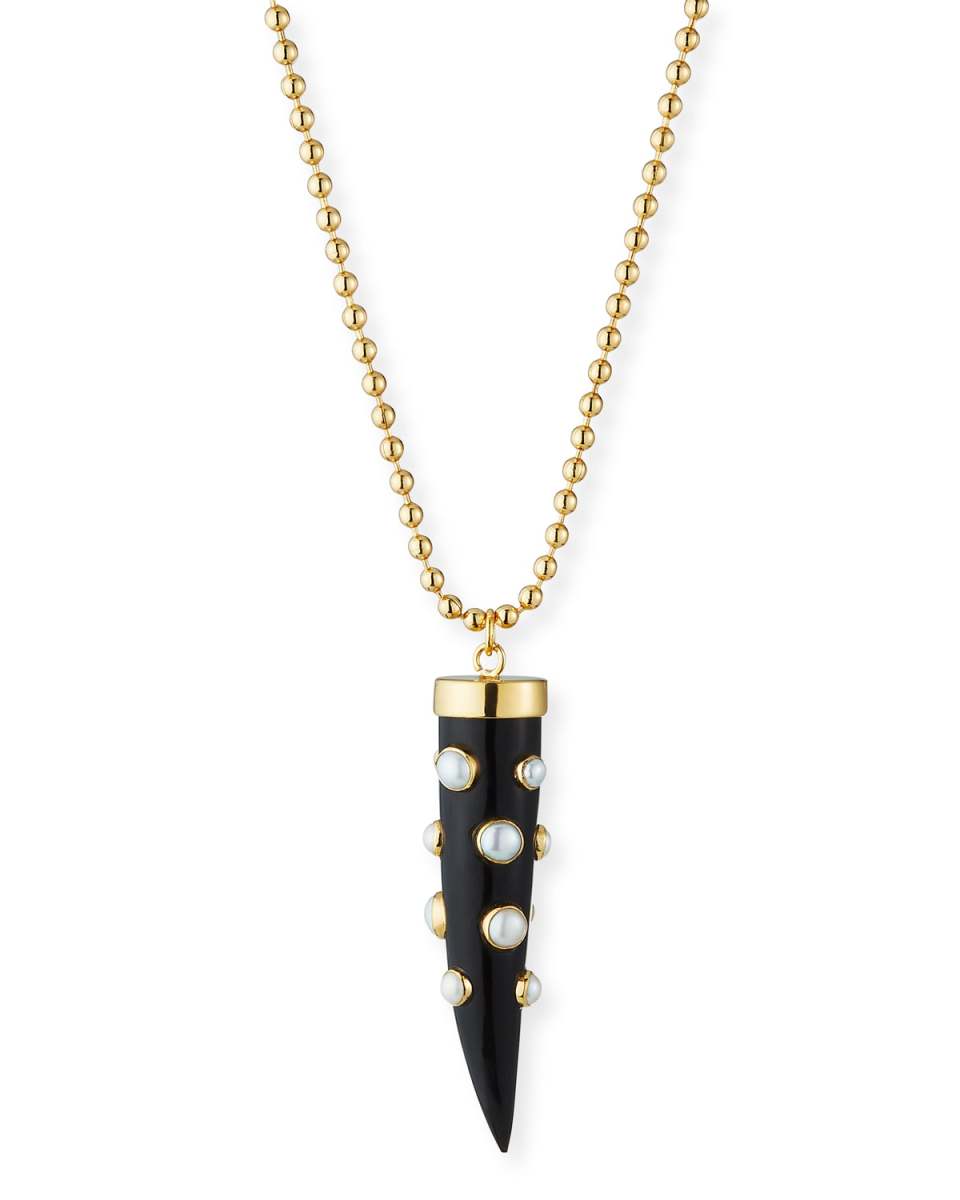 Pearl Studded Horn Tip Pendant Necklace