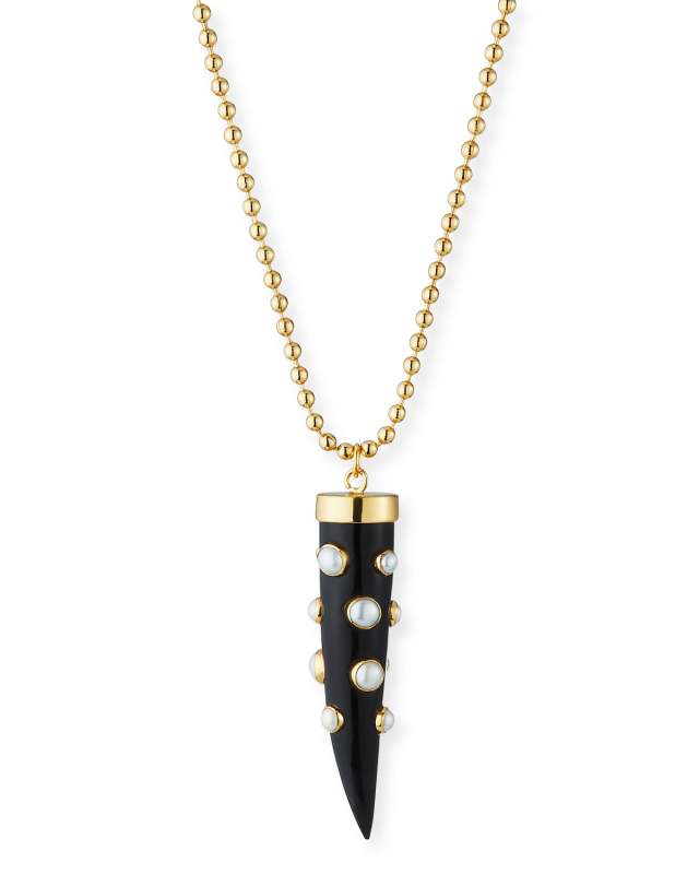 Pearl Studded Horn Tip Pendant Necklace