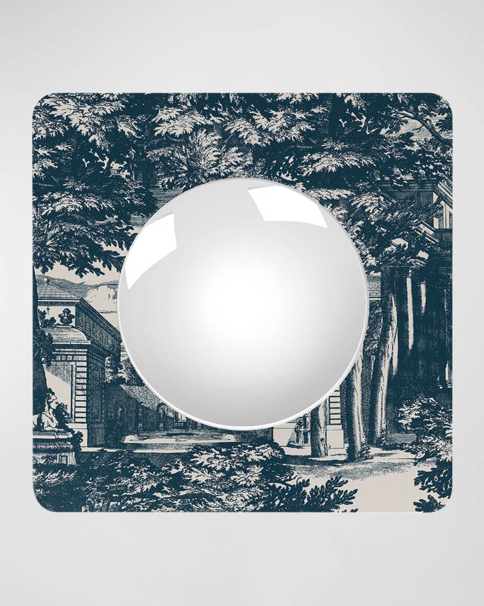 Square Frame With Convex Mirror - Giardino Settecentesco Blue Ivory
