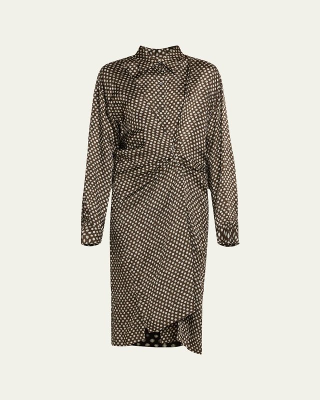 Delicks Gathered Polka Dot Midi Dress
