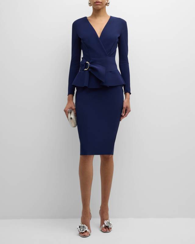 Surplice Bodycon Peplum Midi Dress