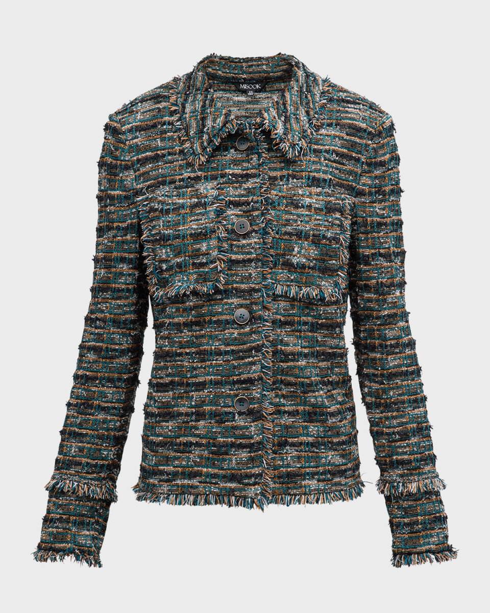 Fringe-Trim Tweed Knit Heritage Jacket