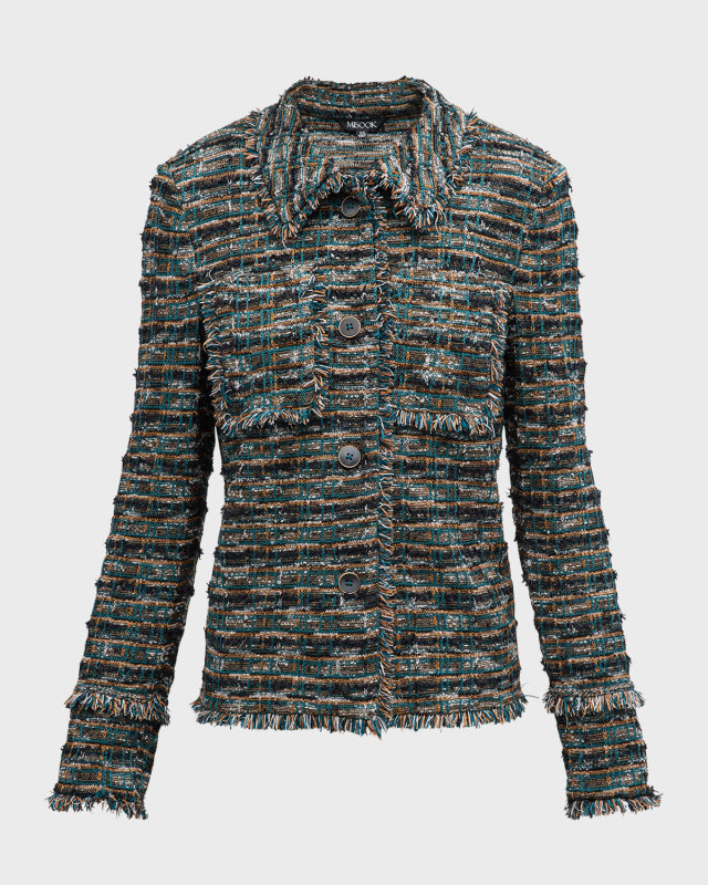 Fringe-Trim Tweed Knit Heritage Jacket