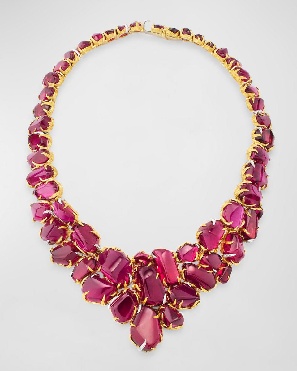 Estate Lee Buckingham 22K Yellow Gold and Platinum Necklace with Rubellite and Diamonds