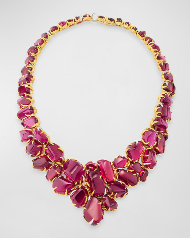 Estate Lee Buckingham 22K Yellow Gold and Platinum Necklace with Rubellite and Diamonds