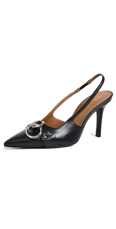 R13 Sling Back Heels with Ring Black